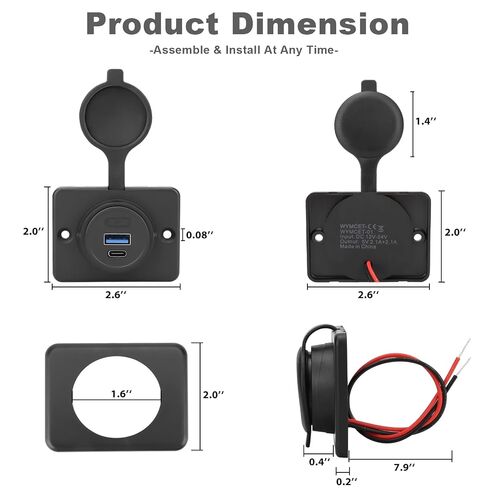 2PCS 12V/24V RV USB Outlet with Cap, PD3.0 18W Type-C & QC3.0 18W USB-A Port Panel Mount Surface Automotive Car USB Socket Quick Charger Power Adapter for RV Marine Boat Bus ATV Motorcycle Truck Golf in Kuwait
