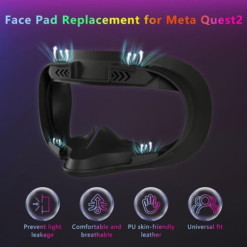 2 Pack Face Pad Replacement for Meta/Oculus Quest 2 - Comfortable PU Leather & Memory Foam VR Face Cushion - Anti-Sweat - Ergonomic Design - Compatible with Meta Quest 2 - Easy to Install & Clean in Saudi Arabia