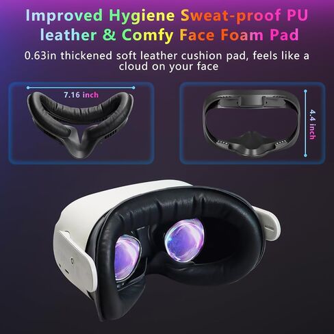 2 Pack Face Pad Replacement for Meta/Oculus Quest 2 - Comfortable PU Leather & Memory Foam VR Face Cushion - Anti-Sweat - Ergonomic Design - Compatible with Meta Quest 2 - Easy to Install & Clean in Saudi Arabia