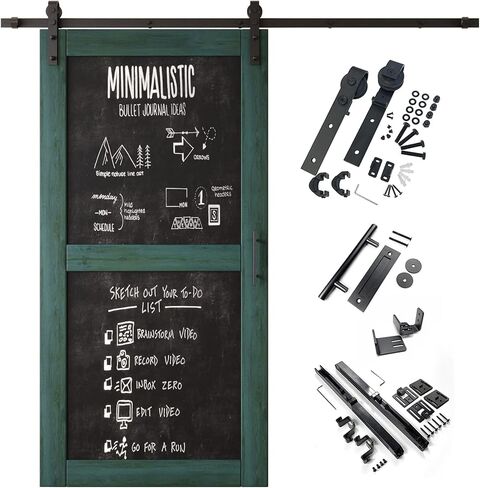 Royal Pine 26 in. x 80 in. Finished Solid Wood Frame Sliding Barn Door with Chalkboard Panel, Unassembled Door with 4.5ft Non-Bypass Sliding Hardware Kit, Blackboard Door (Interior Use Only) in Kuwait