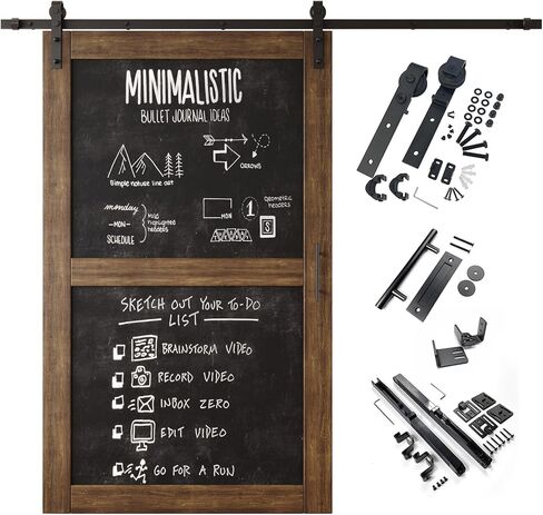 Dark Walnut 36 in. x 80 in. Finished Solid Wood Frame Sliding Barn Door with Chalkboard Panel, Unassembled Door with 6.6ft Non-Bypass Sliding Hardware Kit, Blackboard Door (Interior Use Only) in Kuwait