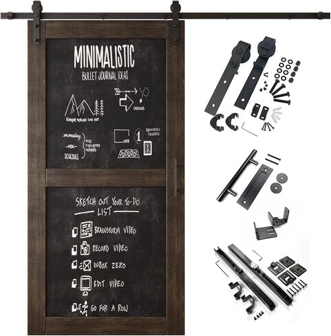 Ebony 30 in. x 80 in. Finished Solid Wood Frame Sliding Barn Door with Chalkboard Panel, Unassembled Door with 5.5ft Non-Bypass Sliding Hardware Kit, Blackboard Door (Interior Use Only) in Kuwait