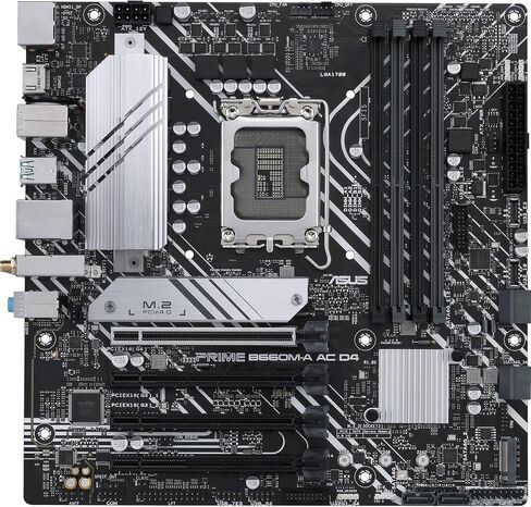 ASUS Prime B660M-A AC D4 Intel B660 Micro-ATX Motherboard, LGA 1700, DDR4, PCIe 4.0, WiFi AC, Bluetooth 5.1, Dual M.2, 6 SATA, HDMI, DisplayPort, USB 3.2, Aura Sync RGB in Saudi Arabia