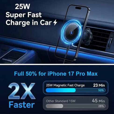 25W Magnetic Wireless Car Charger for Qi2.2 MagSafe with Magnet Ring, [Super Fast Charging & Cooling Metal Body for Heat Disspation] Car Mount Phone Holder for iPhone Samsung Android Phones in Saudi Arabia
