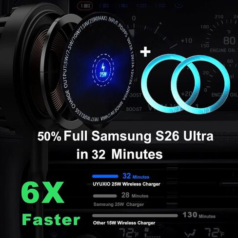 25W Magnetic Wireless Car Charger for Qi2.2 MagSafe with Magnet Ring, [Super Fast Charging & Cooling Metal Body for Heat Disspation] Car Mount Phone Holder for iPhone Samsung Android Phones in Saudi Arabia