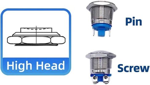 2 دبابيس Screws16/19/22mm إعادة تعيين لحظية المعادن القرن زر الطاقة التبديل المسمار (2 مسامير-SILVER-19MM) in Kuwait
