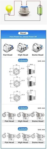 2 دبابيس Screws16/19/22mm إعادة تعيين لحظية المعادن القرن زر الطاقة التبديل المسمار (2 مسامير-SILVER-19MM) in Kuwait