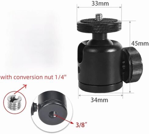 Aluminum Alloy Camera Tripod Ball Head 360 Degree Rotating Panoramic Tripod Mount Ball Head with 1/4inch Thread Hot Shoe for DSLR Camera in Saudi Arabia