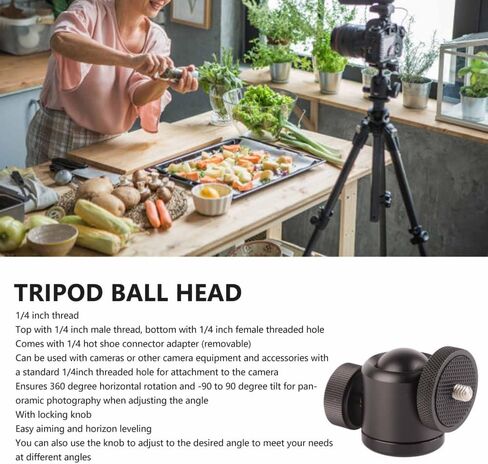 Aluminum Alloy Camera Tripod Ball Head 360 Degree Rotating Panoramic Tripod Mount Ball Head with 1/4inch Thread Hot Shoe for DSLR Camera in Saudi Arabia