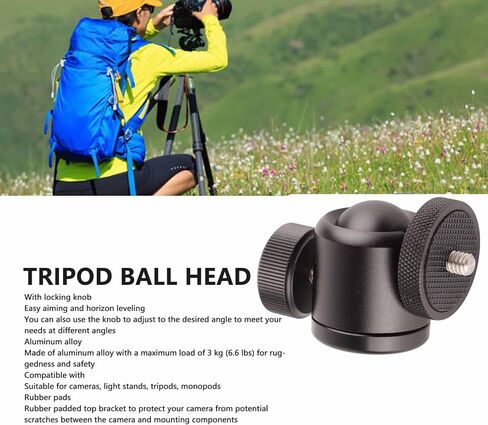 Camera Tripod Ball Head, 360 Degree Rotating Panoramic Mount with 1/4 Inch Hot Shoe Adapter, Aluminum Alloy Ball Head for DSLR Camera and Camcorder in Saudi Arabia