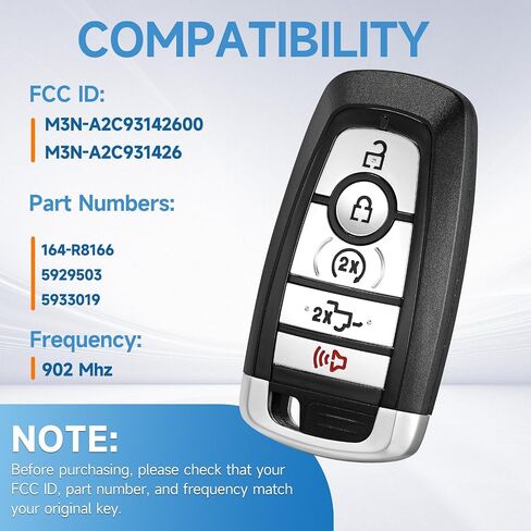 Smart Key Fob Replacement fits for Ford F-150 2018 2019 2020 2021 2022,F-250/F-350 2017-2022,F-450/F-550/F-150 Rapto 2019-2022,Bronco 2021 Keyless Entry Remote M3N-A2C93142600 M3N-A2C931426 902 MHZ in Saudi Arabia