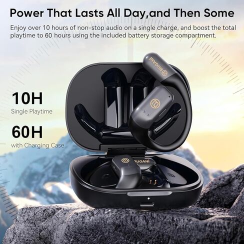 BUGANI Open Ear Headphones, Bluetooth 5.4 Wireless Earbuds with 60H Playtime, ENC Noise Cancelling Mic for Clear Calls, IPX5 Waterproof Sports Earphones for Running Workout Cycling in Saudi Arabia