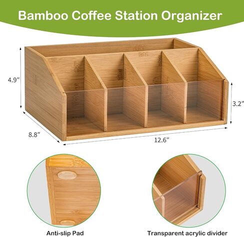 Bamboo Coffee Station Organizer for Countertop, Coffee Bar Accessories Organizer with 5 Compartments for Tea Bags Condiment, Pods, Creamer, Syrup, Cups in Saudi Arabia