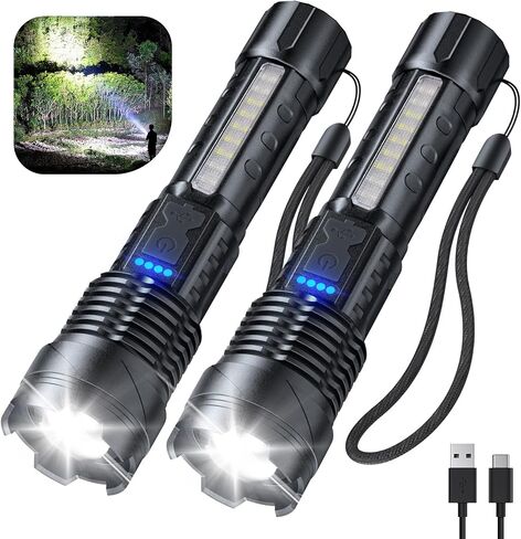 Cinlinso Flashlight High Lumens Rechargeable 2 Pack, 90000 Lumen Super Bright Led Flashlights with 7 Light Modes, IPX6 Waterproof, Powerful Handheld Flash Light for Camping Home Emergencies in Saudi Arabia