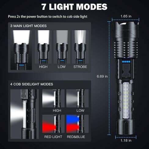 Cinlinso Flashlight High Lumens Rechargeable 2 Pack, 90000 Lumen Super Bright Led Flashlights with 7 Light Modes, IPX6 Waterproof, Powerful Handheld Flash Light for Camping Home Emergencies in Saudi Arabia