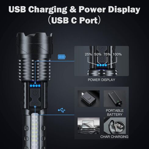 Cinlinso Flashlight High Lumens Rechargeable 2 Pack, 90000 Lumen Super Bright Led Flashlights with 7 Light Modes, IPX6 Waterproof, Powerful Handheld Flash Light for Camping Home Emergencies in Saudi Arabia