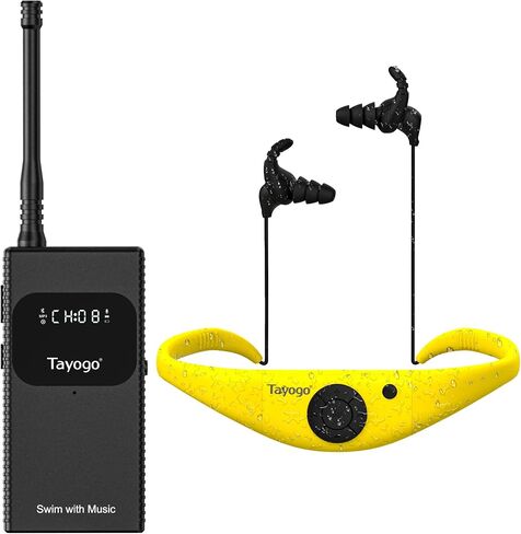 مجموعة موسيقى السباحة Tayogo T6+W18 - مشغل MP3 للسباحة مقاوم للماء + جهاز إرسال بلوتوث | لا حاجة لتنزيل الموسيقى، ودعم Spotify، والسباحة باستخدام تطبيق Stream الخاص بك in Kuwait