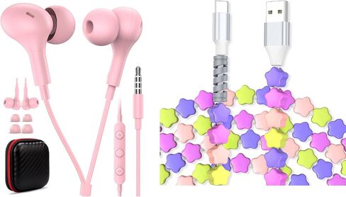 3.5mm Wired Earbuds with Mic for MacBook/Chormebook PC,Magnetic in Ear Buds, USB C Cable Stars Beaded USB-A Charger Cable in Saudi Arabia