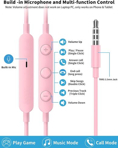 3.5mm Wired Earbuds with Mic for MacBook/Chormebook PC,Magnetic in Ear Buds, USB C Cable Beaded Cute USB-A Charger Cable in Saudi Arabia