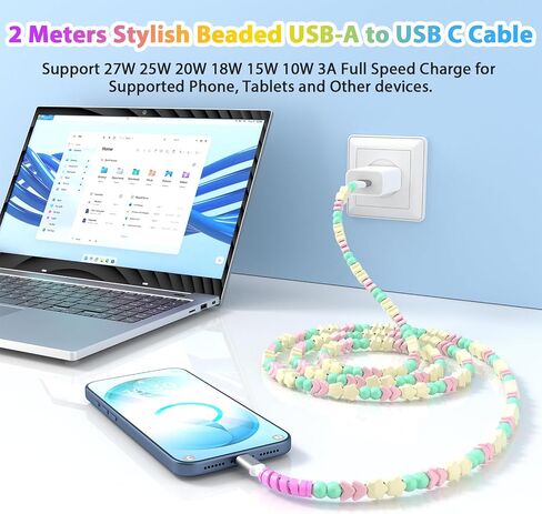 3.5mm Wired Earbuds with Mic for MacBook/Chormebook PC,Magnetic in Ear Buds, USB C Cable Beaded Cute USB-A Charger Cable in Saudi Arabia