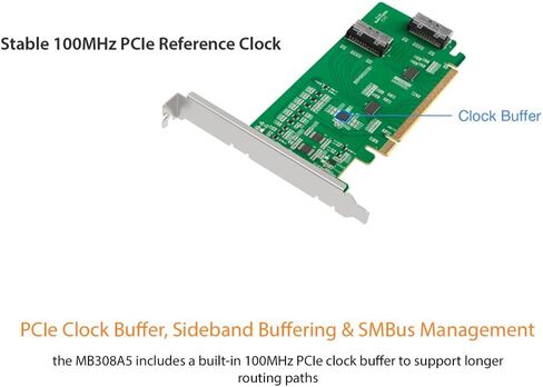 ICYDOCK EXLink MB308A5 PCIe 5.0 x16 NVMe Host Adapter Card with 2 × MCIO 8i (SFF-TA-1016) & Redriver (PCIe Bifurcation Required) in Saudi Arabia