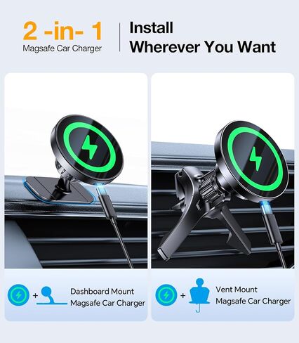 for MagSafe Car Mount Charger【2025 Ultra Magnet】 15W Wireless Car Phone Holder Charger【Hands Free】 Magnetic Phone Holders for Your Car Vent for iPhone 16 15 14 13 12 Pro Max-Black in Kuwait