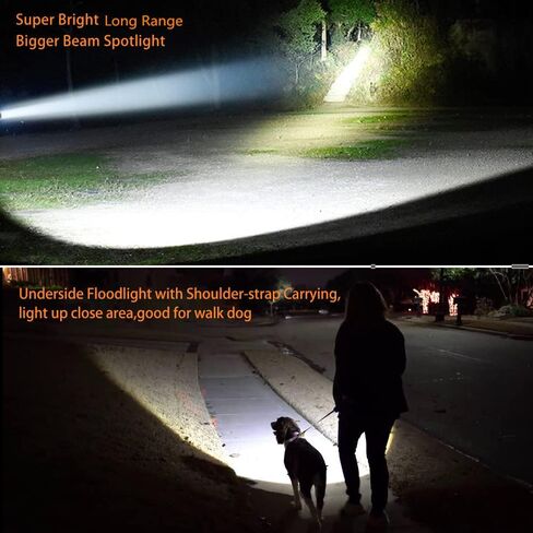 Powerful Led Flashlight High Lumens USB C Rechargeable, Super Bright Strong Metal Handheld Spotlight High Powered Long Range 800yd/Side Lantern/Long Lasting/Strap, for Home Outdoor in Kuwait