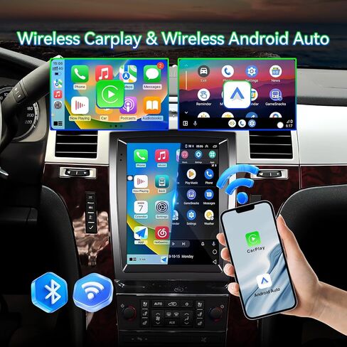 راديو ستيريو للسيارة 4+64G Android 15 متوافق مع Cadillac Escalade/Sailway SLS 2007-2014، شاشة لمس 9.7 بوصة تدعم CarPlay Android Auto اللاسلكي، بلوتوث/FM/GPS/WiFi/SWC/كاميرا احتياطية in Kuwait