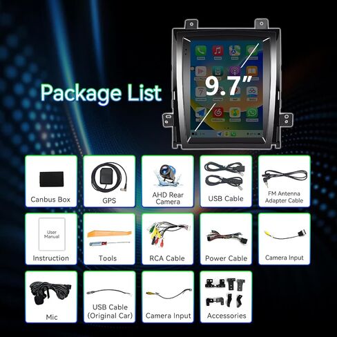 راديو ستيريو للسيارة 4+64G Android 15 متوافق مع Cadillac Escalade/Sailway SLS 2007-2014، شاشة لمس 9.7 بوصة تدعم CarPlay Android Auto اللاسلكي، بلوتوث/FM/GPS/WiFi/SWC/كاميرا احتياطية in Kuwait