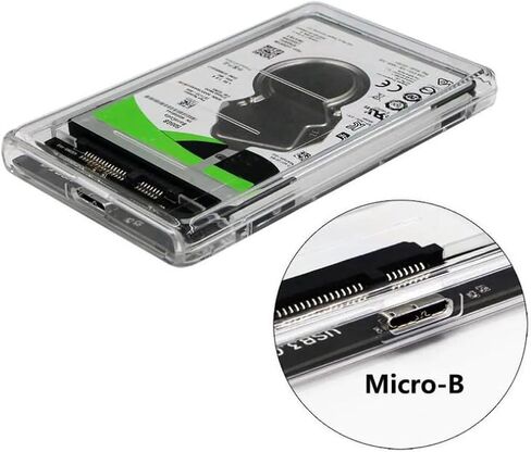Transparent 2.5 Inch SSD Enclosure USB 3.0, SATA to USB 3.0 UASP 5Gbps, Tool-Free, Clear Hard Drive Case 7mm/9.5mm, Up to 2TB, for Windows Mac Linux, with PU Carry Bag in Saudi Arabia