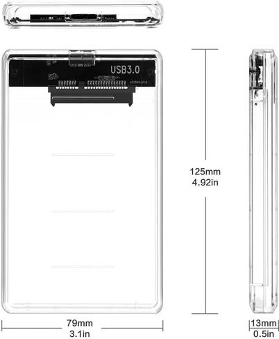 Transparent 2.5 Inch SSD Enclosure USB 3.0, SATA to USB 3.0 UASP 5Gbps, Tool-Free, Clear Hard Drive Case 7mm/9.5mm, Up to 2TB, for Windows Mac Linux, with PU Carry Bag in Saudi Arabia