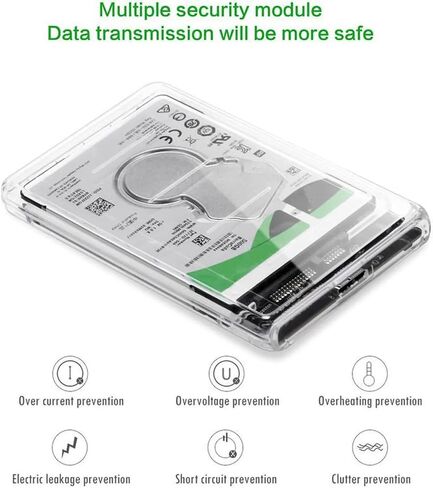 Transparent 2.5 Inch SSD Enclosure USB 3.0, SATA to USB 3.0 UASP 5Gbps, Tool-Free, Clear Hard Drive Case 7mm/9.5mm, Up to 2TB, for Windows Mac Linux, with PU Carry Bag in Saudi Arabia