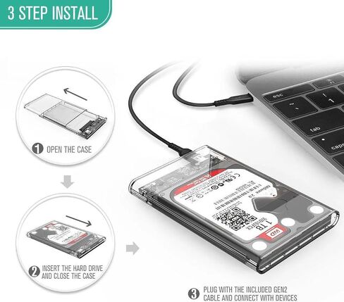 Transparent 2.5 Inch SSD Enclosure USB 3.0, SATA to USB 3.0 UASP 5Gbps, Tool-Free, Clear Hard Drive Case 7mm/9.5mm, Up to 2TB, for Windows Mac Linux, with PU Carry Bag in Saudi Arabia