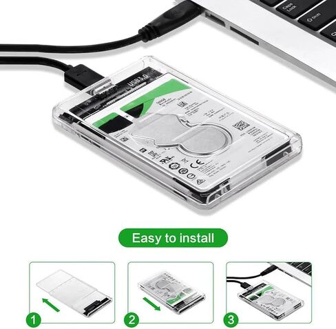 Transparent 2.5 Inch SSD Enclosure USB 3.0, SATA to USB 3.0 UASP 5Gbps, Tool-Free, Clear Hard Drive Case 7mm/9.5mm, Up to 2TB, for Windows Mac Linux, with PU Carry Bag in Saudi Arabia