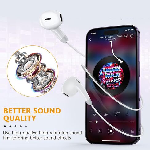 Headphones in Ear Wired Earbuds/Earphones Nosie Reduction Built-in Microphone & Volume Control Headsets Compatible with iPhone 14/13/12/11/XR/XS/X/8/7/SE/Pro/Pro Max in Saudi Arabia