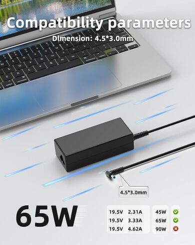 شاحن كمبيوتر محمول 65 وات 45 وات متوافق مع HP هو 13252، Pavilion Spectre Envy X360 11 13 15 Chromrbook 11 14 x360 Zbook Elitebook Stream 11 13 14 710412-001 741727-001 719309-001 709985-002 سلك طاقة تيار متردد in Kuwait