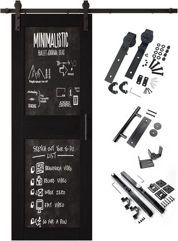 Black 36 in. x 84 in. Finished Solid Wood Frame Sliding Barn Door with Chalkboard Panel, Unassembled Door with 6.6ft Non-Bypass Sliding Hardware Kit, Blackboard Door (Interior Use Only) in Kuwait