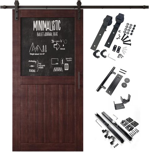 Red Mahogany 42x80 in. Sliding Barn Door, Half Chalkboard Design,Assembly Required, Finished Sliding Barn Door, with 7.5 ft Single Door Hardware Kit, Interior Use in Kuwait