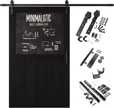 Black 50x80 in. Sliding Barn Door, Half Chalkboard Design,Assembly Required, Finished Sliding Barn Door, with 9 ft Single Door Hardware Kit, Interior Use in Kuwait