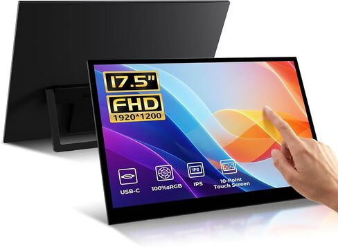 17.5" Portable Touchscreen Monitor, 1920×1200 IPS 16:10 Display, USB-C & HDMI Plug-and-Play, Built-in Dual Speakers, Ultra-Slim Travel Monitor for Laptop, PC, Smartphone & Game Consoles in Kuwait