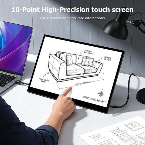 17.5" Portable Touchscreen Monitor, 1920×1200 IPS 16:10 Display, USB-C & HDMI Plug-and-Play, Built-in Dual Speakers, Ultra-Slim Travel Monitor for Laptop, PC, Smartphone & Game Consoles in Kuwait