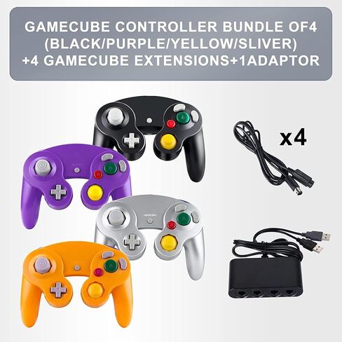 Burcica 4PCS Controllers for Gamecube, with 4 Extension Cables and 4-Port USB Adapter for Switch PC Wii U Console in Saudi Arabia