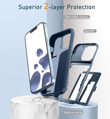 WeLoveCase for iPhone 13 Pro Wallet Case for Women with Credit Card Holder & Hidden Mirror, Two Layer Shockproof Heavy Duty Protection Cover Protective Case for iPhone 13 Pro - 6.1 Inch Blue in Saudi Arabia