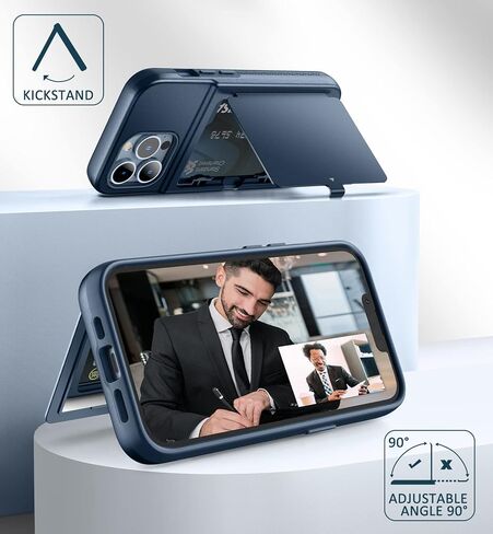 WeLoveCase for iPhone 13 Pro Wallet Case for Women with Credit Card Holder & Hidden Mirror, Two Layer Shockproof Heavy Duty Protection Cover Protective Case for iPhone 13 Pro - 6.1 Inch Blue in Saudi Arabia