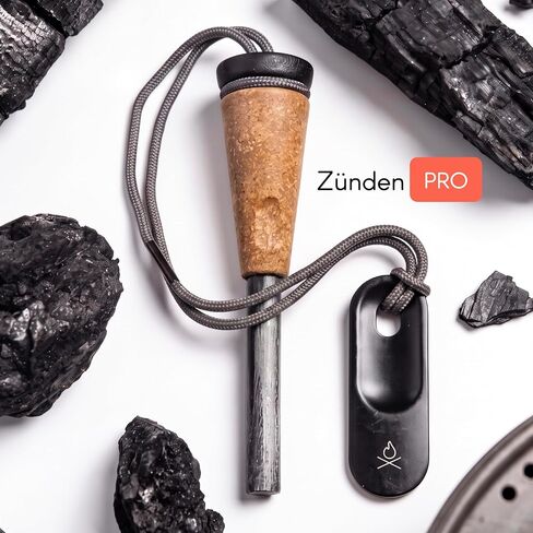 Überleben | Zünden PRO Ferro Rod Fire Starter Survival Tool – Up to 15,000 Strikes, 3/8" Thick Fire Steel with Wood Handle, Striker & Lanyard – Waterproof Camping Essentials (Black Top) in Saudi Arabia