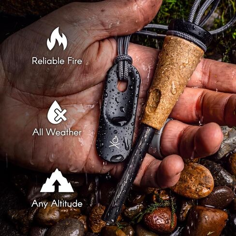 Überleben | Zünden PRO Ferro Rod Fire Starter Survival Tool – Up to 15,000 Strikes, 3/8" Thick Fire Steel with Wood Handle, Striker & Lanyard – Waterproof Camping Essentials (Black Top) in Saudi Arabia