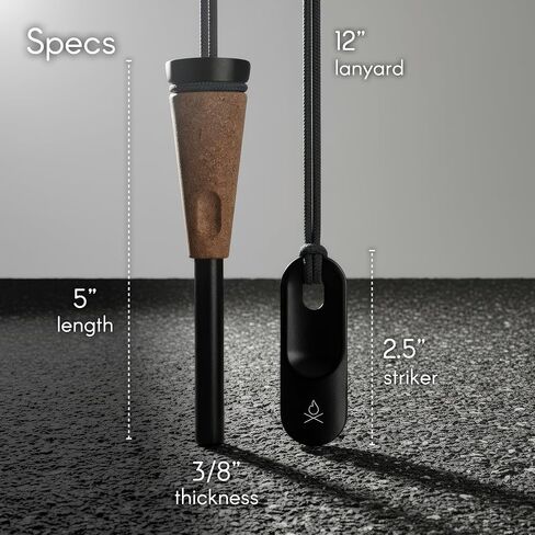 Überleben | Zünden PRO Ferro Rod Fire Starter Survival Tool – Up to 15,000 Strikes, 3/8" Thick Fire Steel with Wood Handle, Striker & Lanyard – Waterproof Camping Essentials (Black Top) in Saudi Arabia