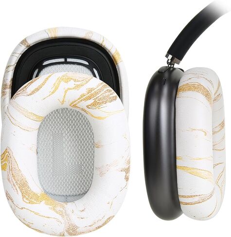 Ear Cushion Pads for AirPods Max Earpads Replacement with Protein Leather, Memory Foam and Magnet, Gorgeous and Luxury Style with White Gilding Pattern in Saudi Arabia