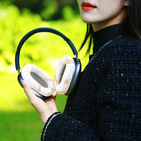 Ear Cushion Pads for AirPods Max Earpads Replacement with Protein Leather, Memory Foam and Magnet, Gorgeous and Luxury Style with White Gilding Pattern in Saudi Arabia