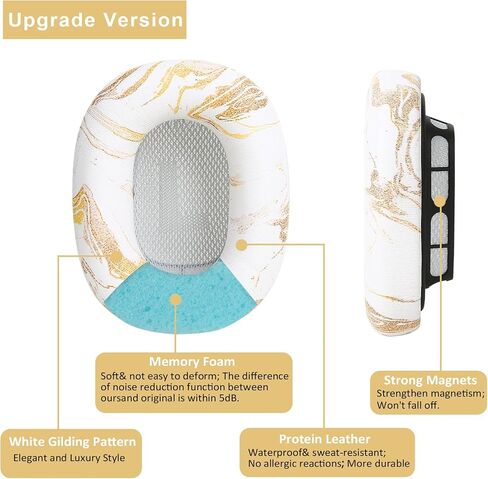 Ear Cushion Pads for AirPods Max Earpads Replacement with Protein Leather, Memory Foam and Magnet, Gorgeous and Luxury Style with White Gilding Pattern in Saudi Arabia
